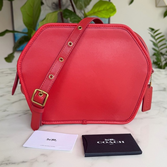 Coach Handbags - COACH Originals Archival Zip Geometric Pouch Leather Crossbody Bag Carmine Red